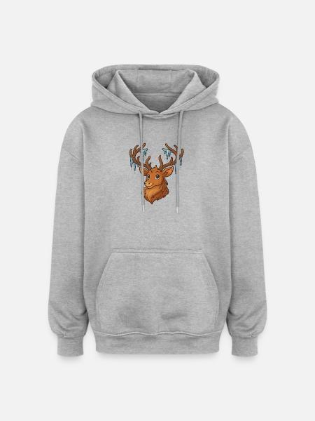 Winter deer with icicles - Oversized Unisex Hoodie - heather grey
