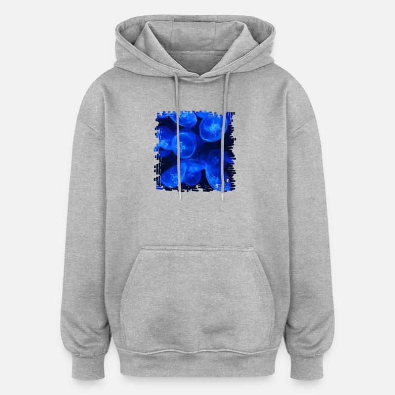 Fascinerande bioluminiscens, blå maneter - Oversized luvtröja unisex - gråmelerad