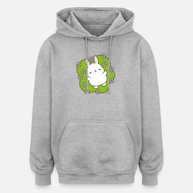 Lapin mignon au jardin fleuri - Sweat à capuche oversize unisexe - gris chiné