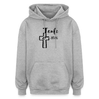 Dåb 2026 Kors med Fisk Dypning - Oversize unisex hoodie - grå meleret - Foran - Noah (186cm)