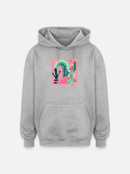 Abstrakte Gartenlandschaft in Pink Retro‑Stil - Oversized Unisex Hoodie - Grau meliert