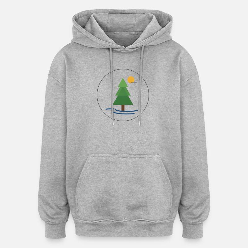 Geometrischer Waldbaum mit Sonne - Oversized Unisex Hoodie - Grau meliert
