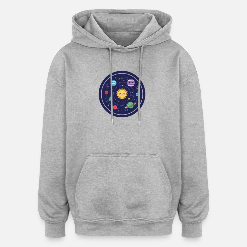Cheerful Solar System Design - Oversized Unisex Hoodie - heather grey