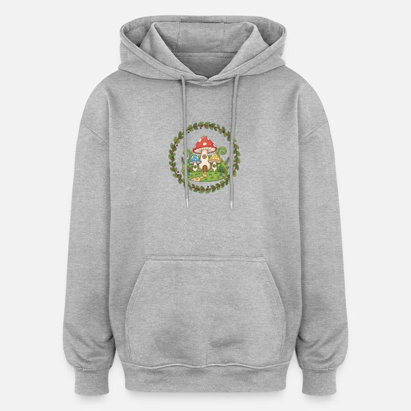 Waldpilzhaus Kranz - Sweat à capuche oversize unisexe - gris chiné