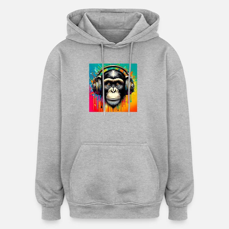 Singe chimpanzé - Sweat à capuche oversize unisexe - gris chiné