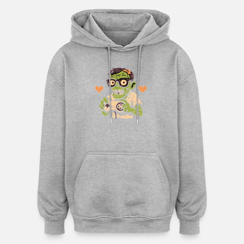Zombie gamer lunettes rétro - Sweat à capuche oversize unisexe - gris chiné