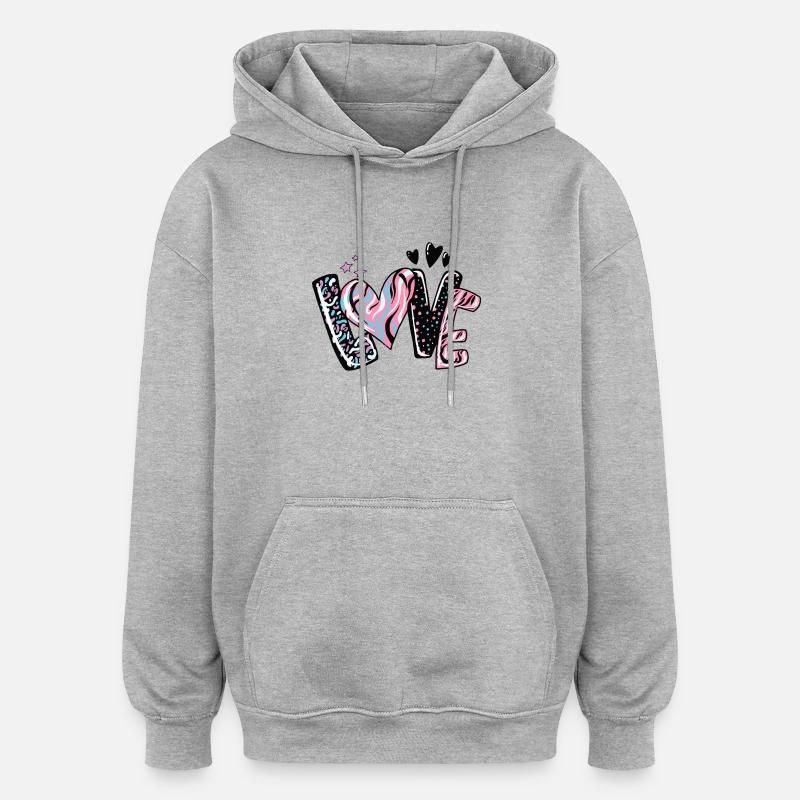 Motif de cœur Love Kaleido - Sweat à capuche oversize unisexe - gris chiné