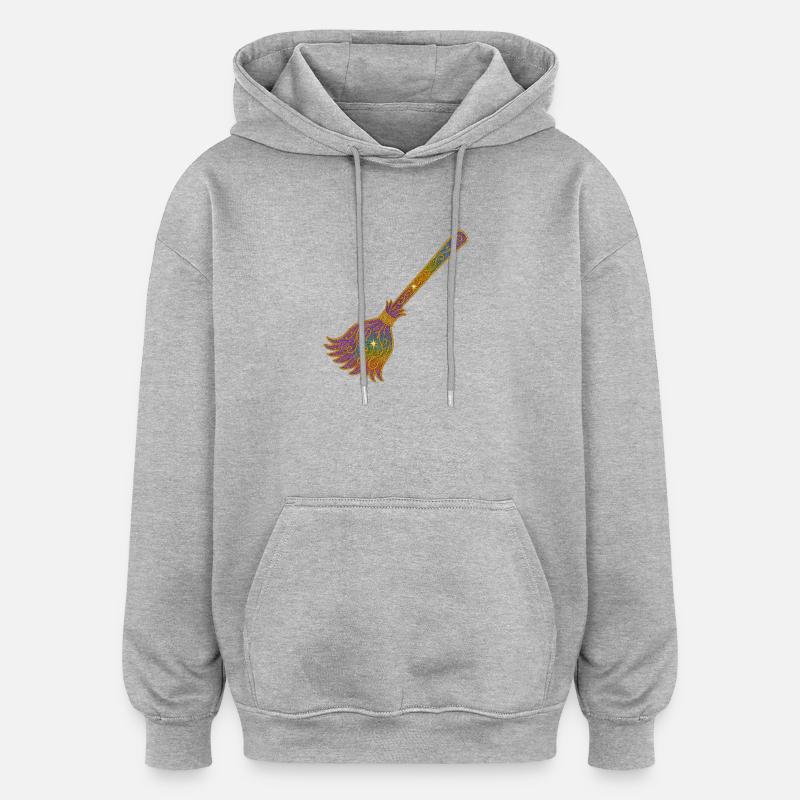 Balai à paillettes arc-en-ciel Magic - Sweat à capuche oversize unisexe - gris chiné