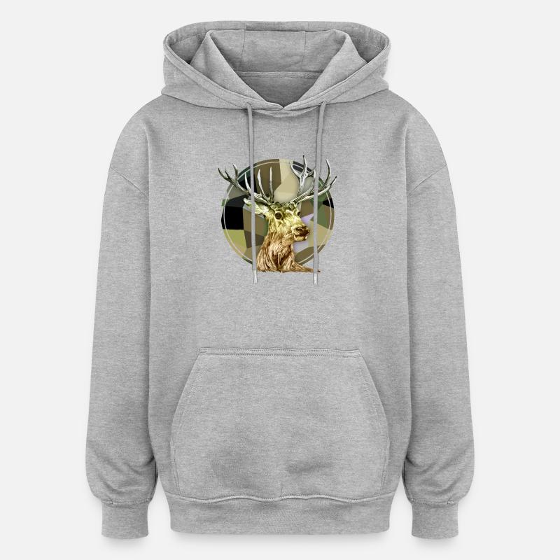 Cerf - Sweat à capuche oversize unisexe - gris chiné