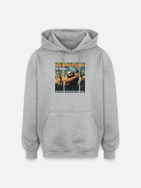 October 20 – International Sloth Day - Oversized Unisex Hoodie - heather grey