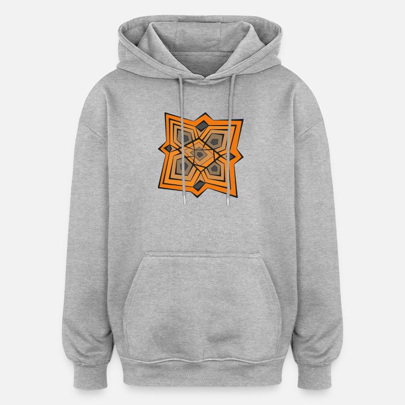 Mandala géométrique en oranges - Sweat à capuche oversize unisexe - gris chiné