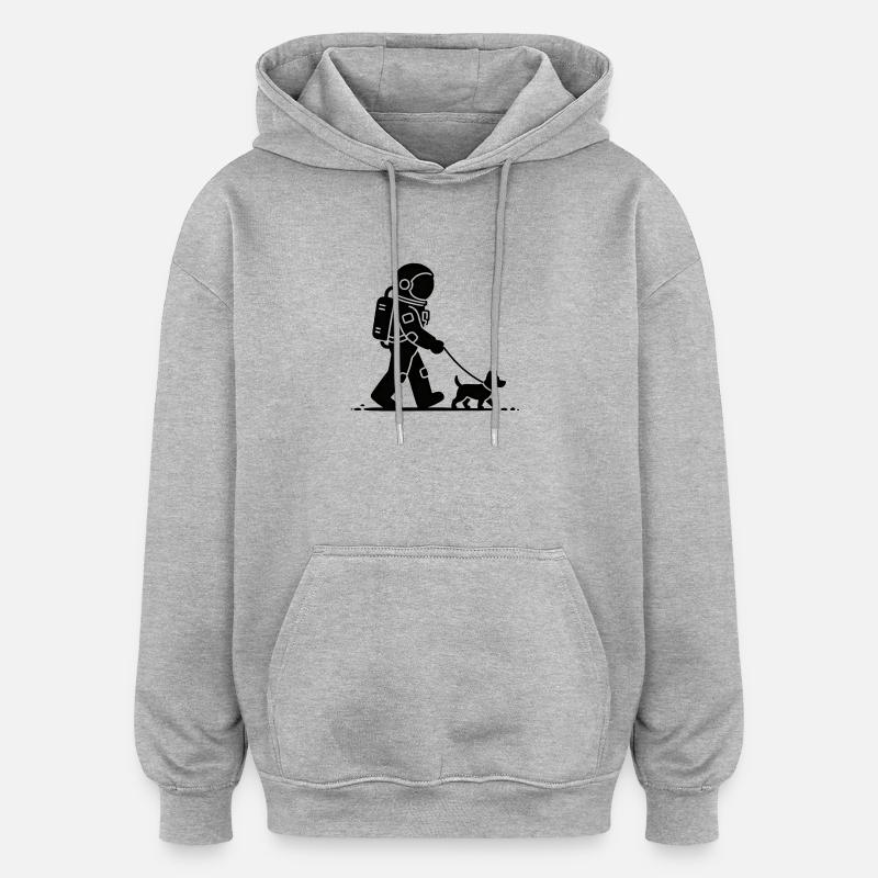 Promenade de chien astronaute - Sweat à capuche oversize unisexe - gris chiné