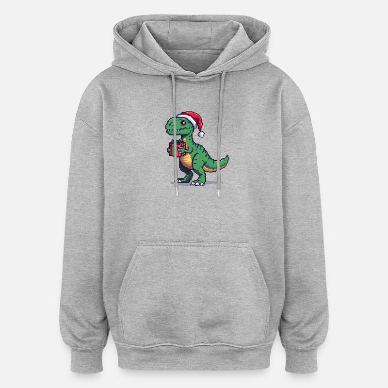 Vélociraptor 8 bits Pixel Noël - Sweat à capuche oversize unisexe - gris chiné