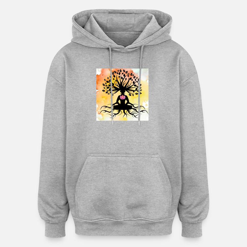 Arbre de vie lotus bouddha - Sweat à capuche oversize unisexe - gris chiné