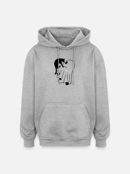 Ghost with Cat Sketch – Child-Friendly Halloween - Oversized Unisex Hoodie - heather grey