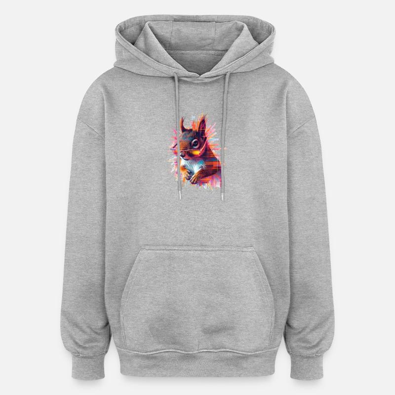 Neon Eichhörnchen mit Sonnenbrille – Glitch Art - Oversized Unisex Hoodie - Grau meliert