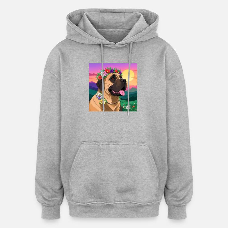 Dogue avec couronne florale - Sweat à capuche oversize unisexe - gris chiné
