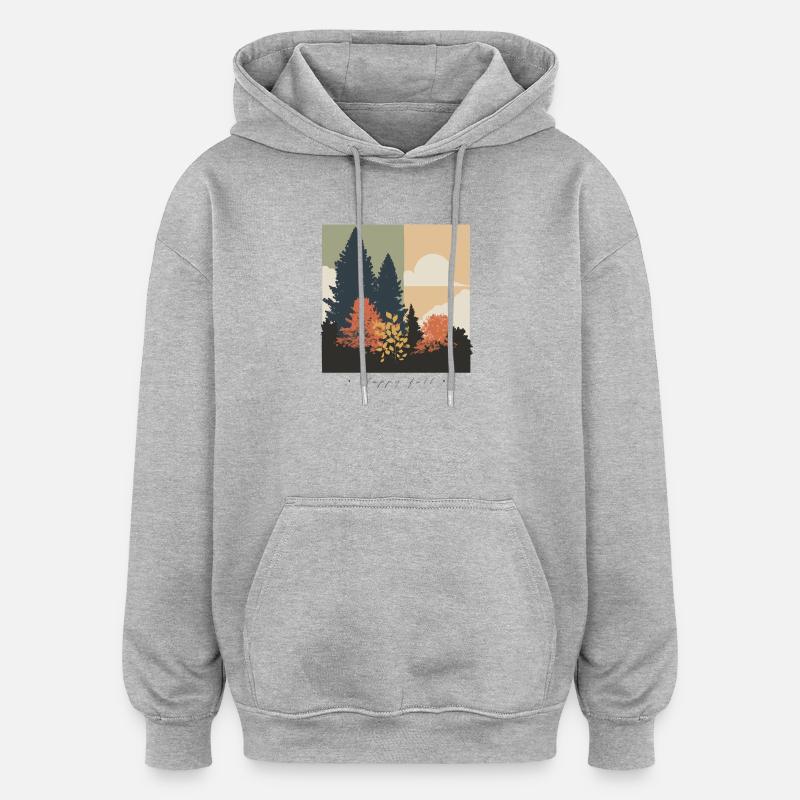 Silhouette de forêt d’automne - Sweat à capuche oversize unisexe - gris chiné