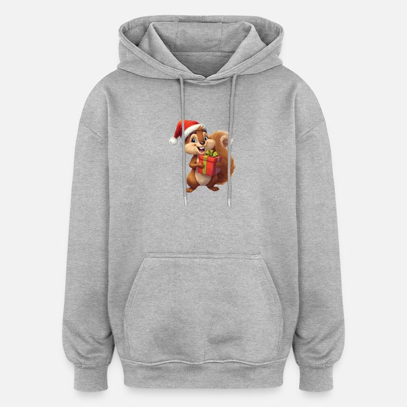 Écureuil de Noël avec cadeau - Sweat à capuche oversize unisexe - gris chiné
