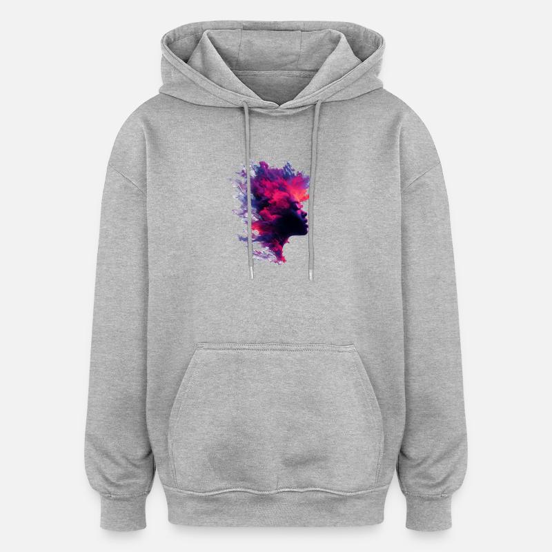 Fiery_Nebula_Woman_Profile_Silhouette - Sweat à capuche oversize unisexe - gris chiné