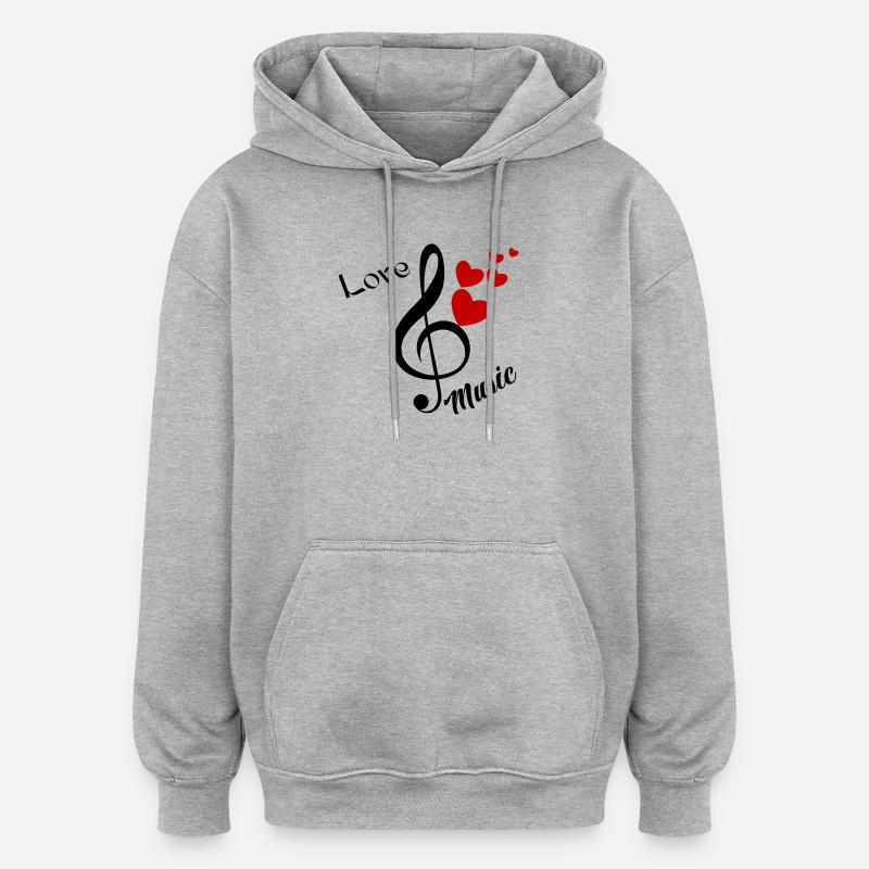 J’adore la musique. Note musicale - Sweat à capuche oversize unisexe - gris chiné