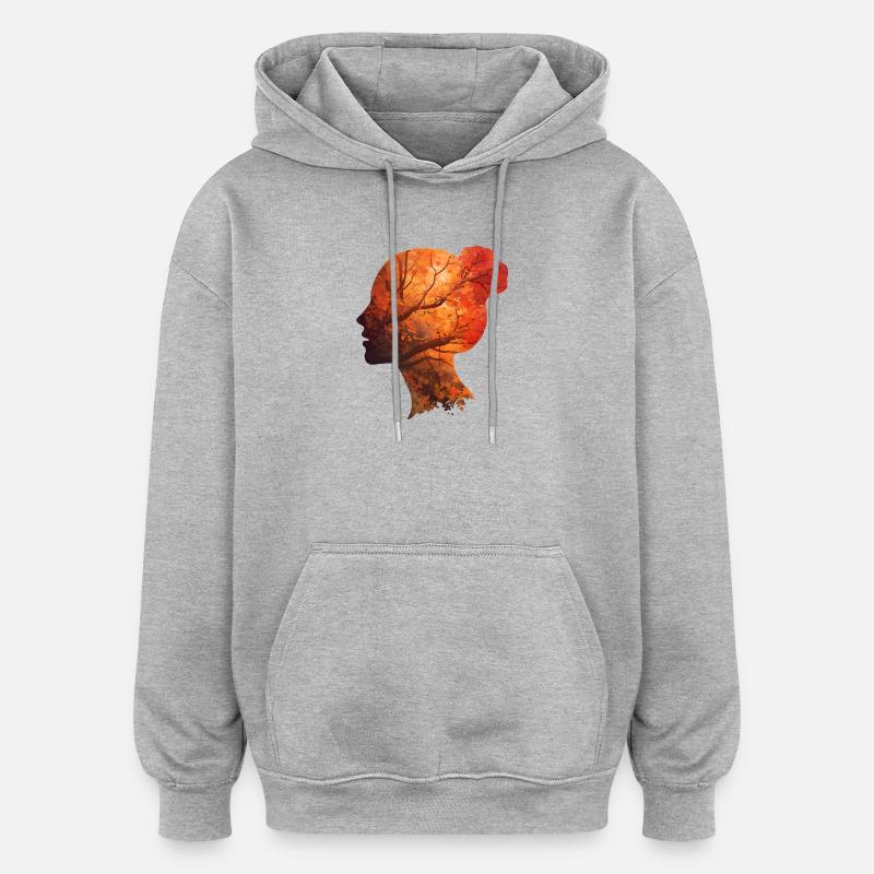 Silhouette d’automne femme – Portrait élégant - Sweat à capuche oversize unisexe - gris chiné