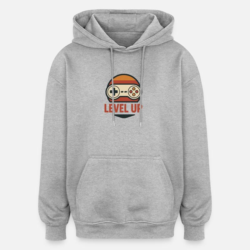 Level Up Retro Controller Grafik - Oversized Unisex Hoodie - Grau meliert