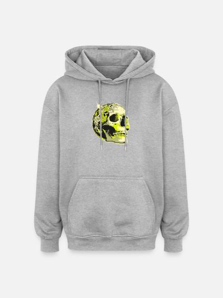 Neon Skull Disco Ball - Oversized Unisex Hoodie - heather grey