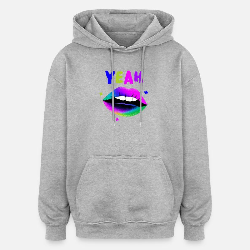 Arc-en-ciel Lip Art YEAH Neon Kiss - Sweat à capuche oversize unisexe - gris chiné