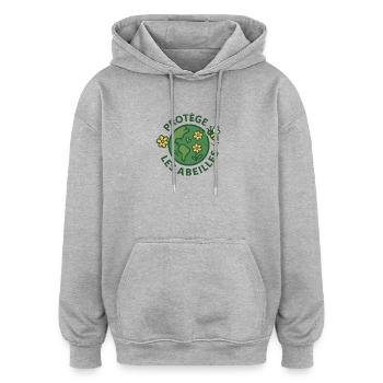 Protège les Abeilles Terre Verte - Sweat à capuche oversize unisexe - gris chiné - Devant - Noah (186cm)