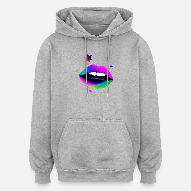 Rainbow Lips Pop Art Neon - Oversized Unisex Hoodie - heather grey