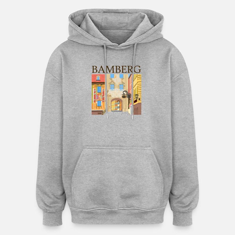 Bamberg, Bavière, Dessin à la main - Sweat à capuche oversize unisexe - gris chiné