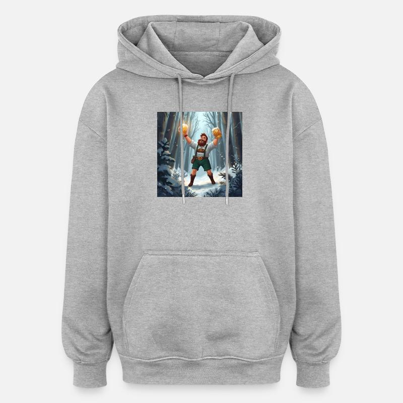 Bierheld im Winterwald - Oversized Unisex Hoodie - Grau meliert