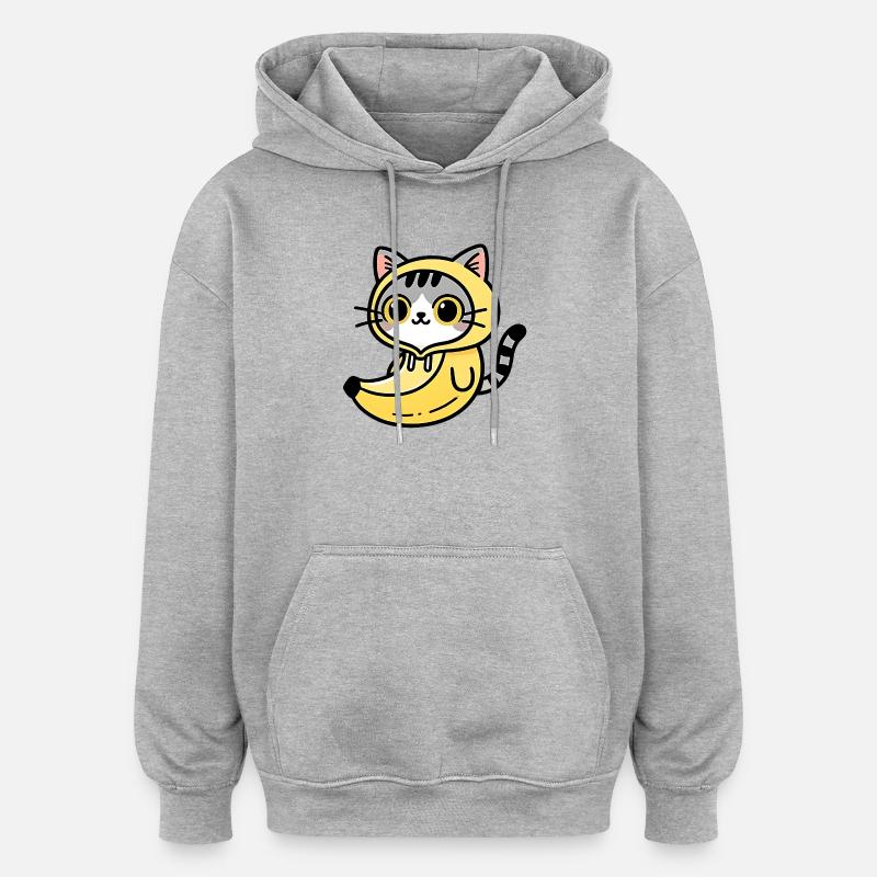Kawaii Katze im bananengelben Kapuzenpullover - Oversized Unisex Hoodie - Grau meliert