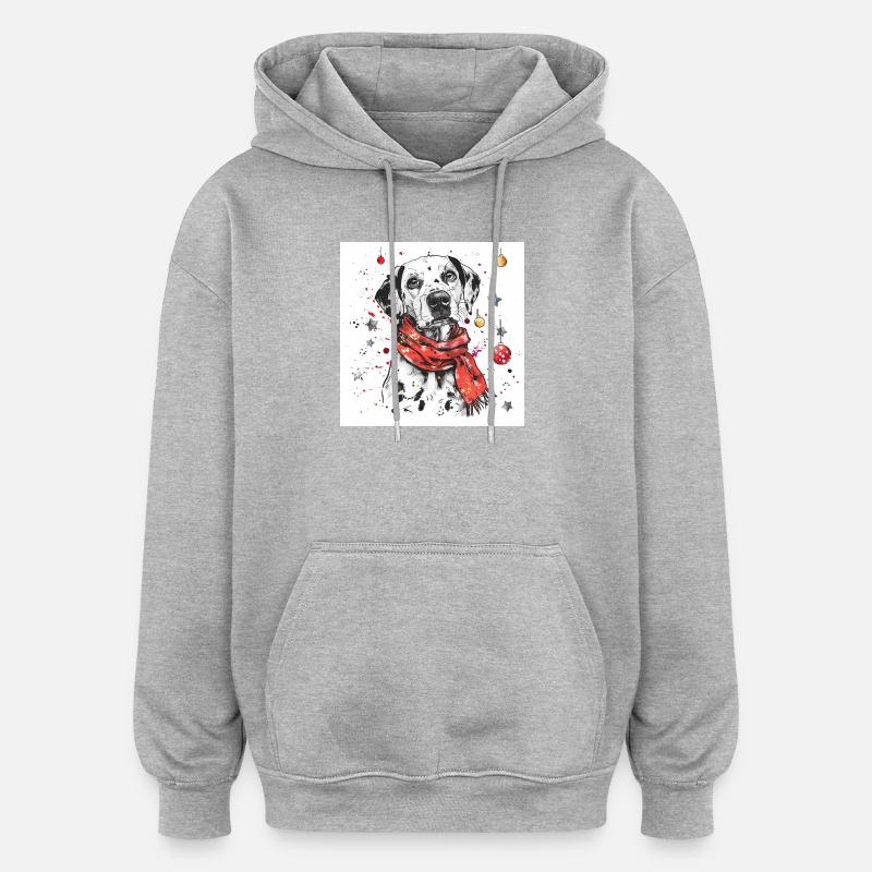 Dalmatien avec écharpe rouge - Sweat à capuche oversize unisexe - gris chiné