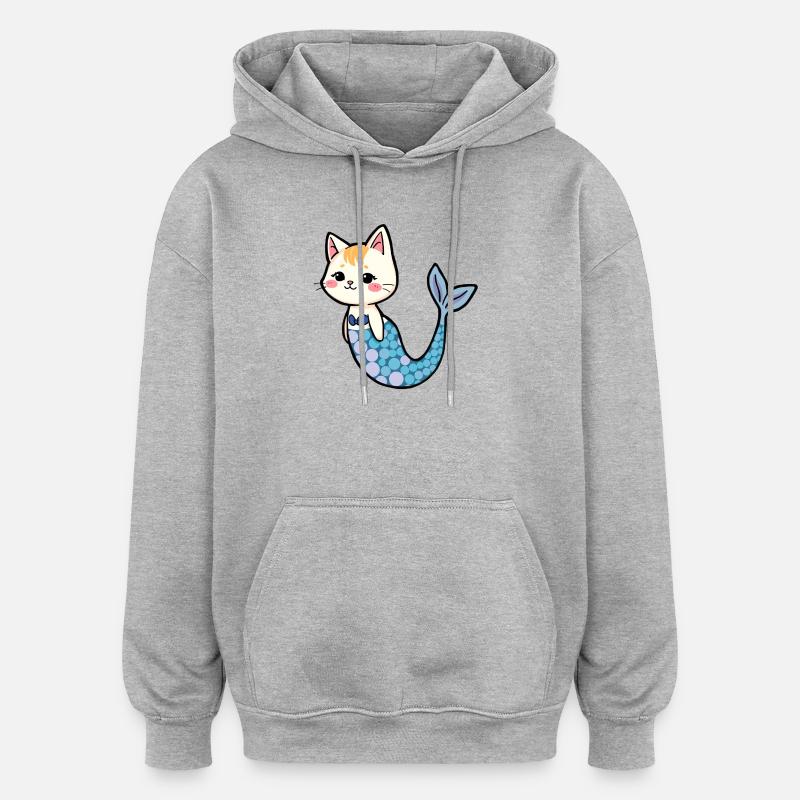 Chat comme sirène - Sweat à capuche oversize unisexe - gris chiné