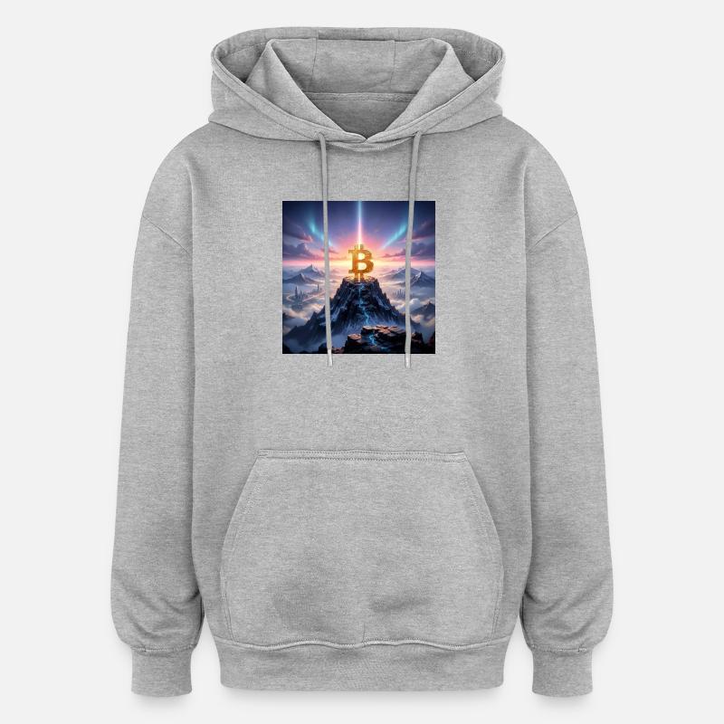 Bitcoin summit light over mountain range - Oversized Unisex Hoodie - heather grey