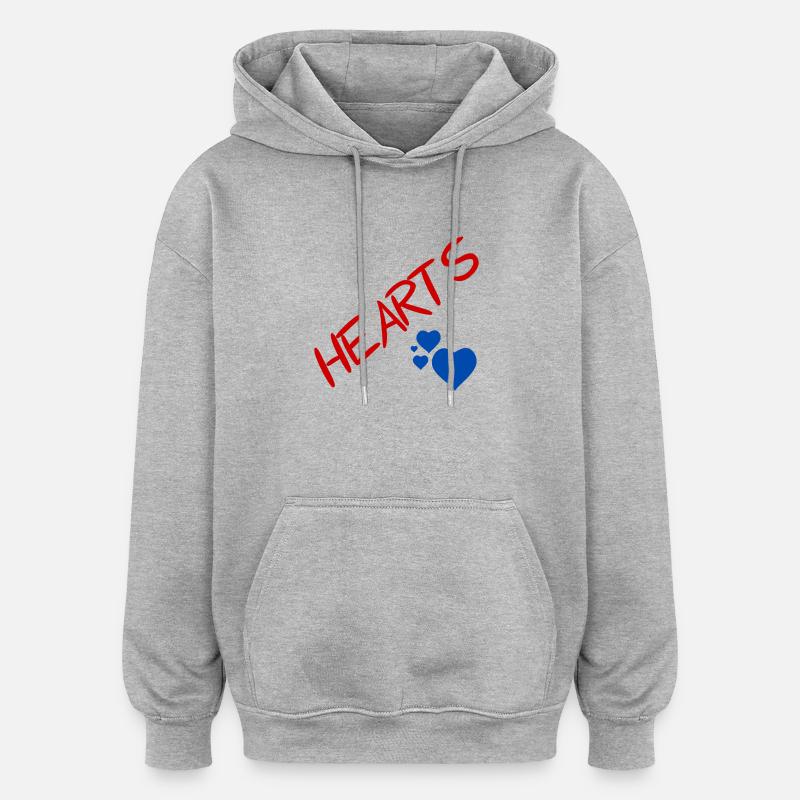 Coeurs bleus et lettres rouges - Sweat à capuche oversize unisexe - gris chiné