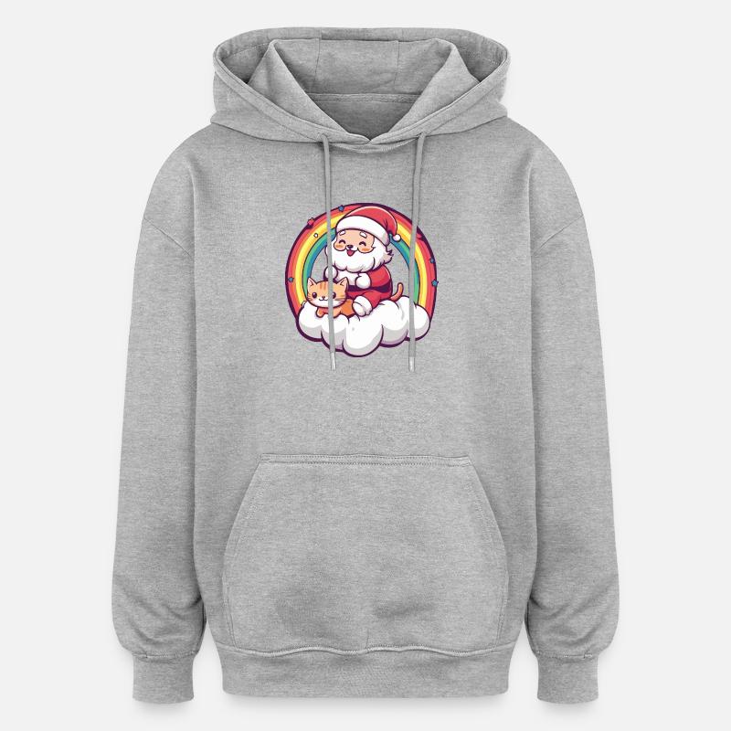 Chat Père Noël Noël - Sweat à capuche oversize unisexe - gris chiné