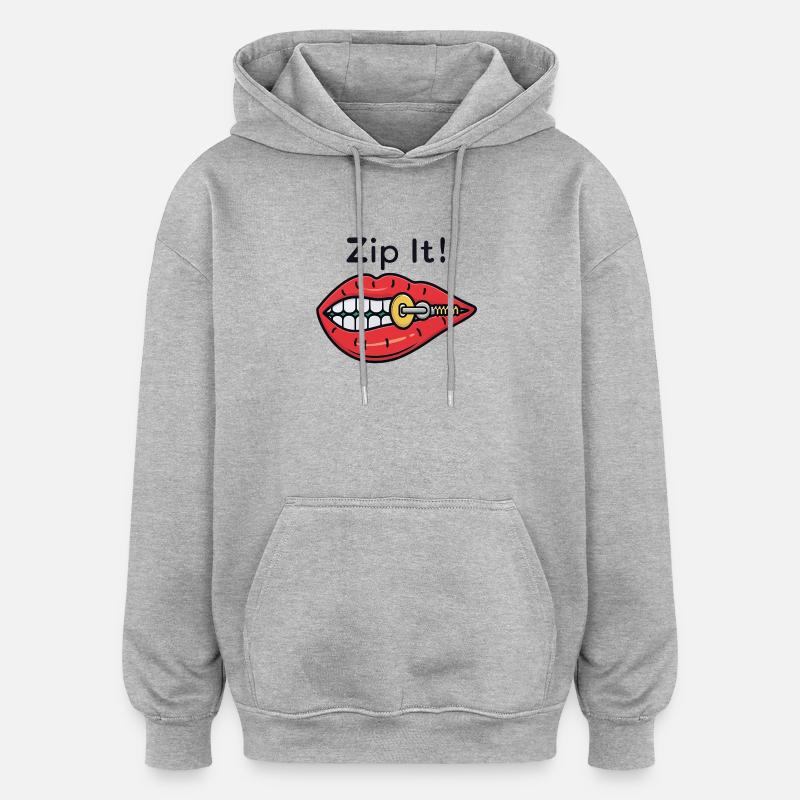 Zip It ! Fermeture éclair Red Lips - Sweat à capuche oversize unisexe - gris chiné