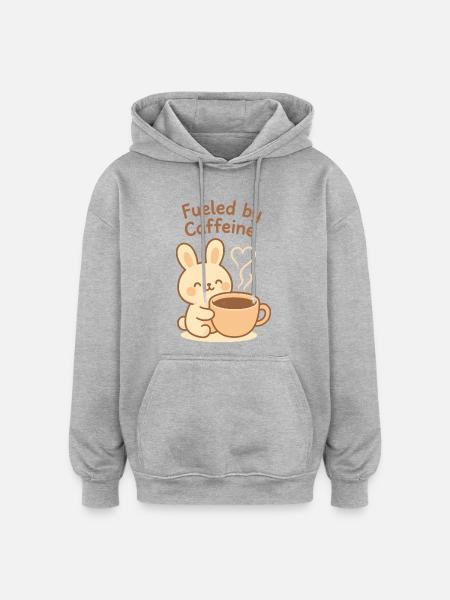 Fueled by Caffeine Bunny - Oversized Unisex Hoodie - heather grey