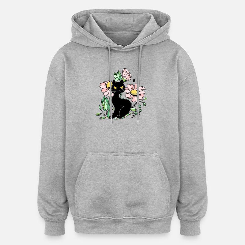 chat - Sweat à capuche oversize unisexe - gris chiné