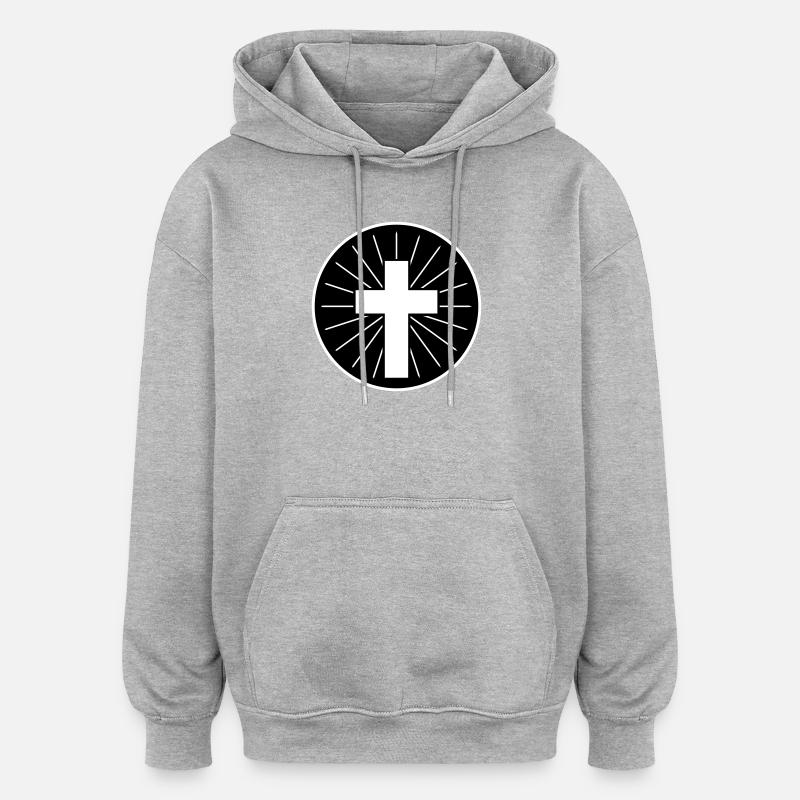 Croix - Sweat à capuche oversize unisexe - gris chiné