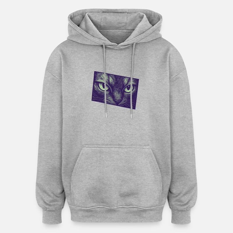 Neon Cat Gaze Art graphique moderne - Sweat à capuche oversize unisexe - gris chiné