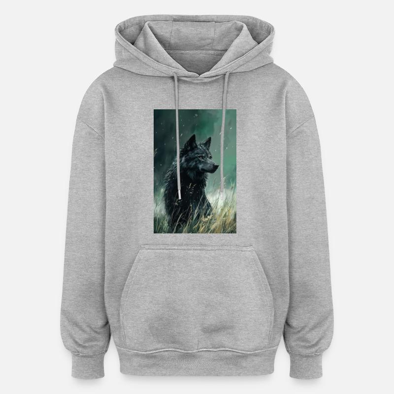 Illustration eines Wolfes - Oversized Unisex Hoodie - Grau meliert
