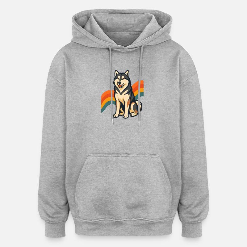 Alaskan Malamute Hund mit Regenbogenhintergrund - Oversized Unisex Hoodie - Grau meliert
