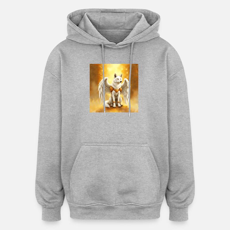 Loup ailé Aura dorée - Sweat à capuche oversize unisexe - gris chiné