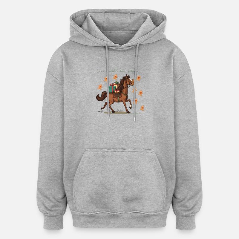 Cheval de Noël avec Cadeaux Trotter - - Sweat à capuche oversize unisexe - gris chiné