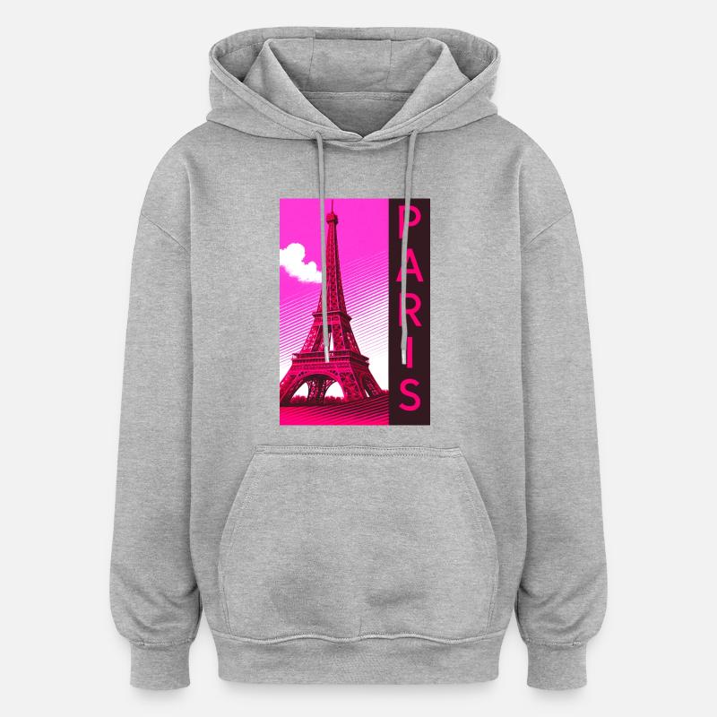 Paris Pink Eiffel Turm Retro - Oversized Unisex Hoodie - Grau meliert