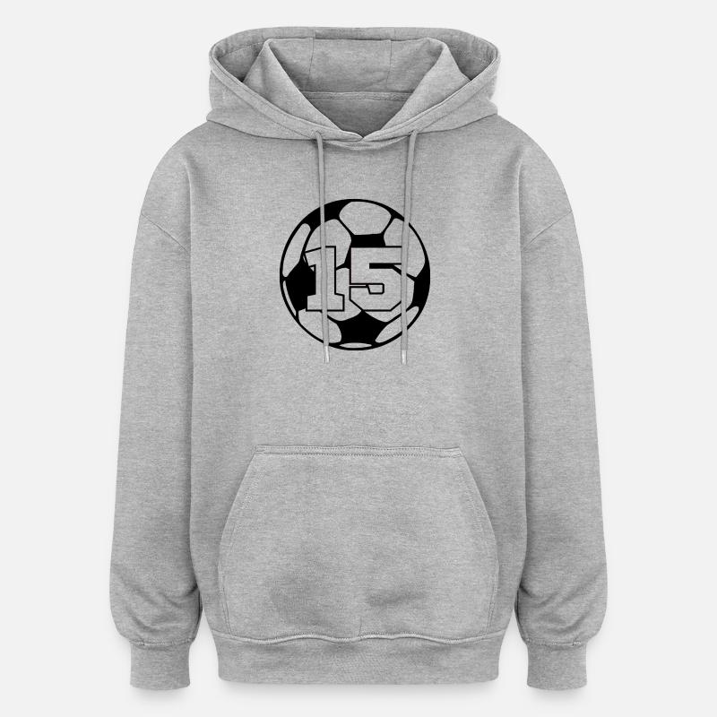 Numéro 15 football - 15e anniversaire - Sweat à capuche oversize unisexe - gris chiné